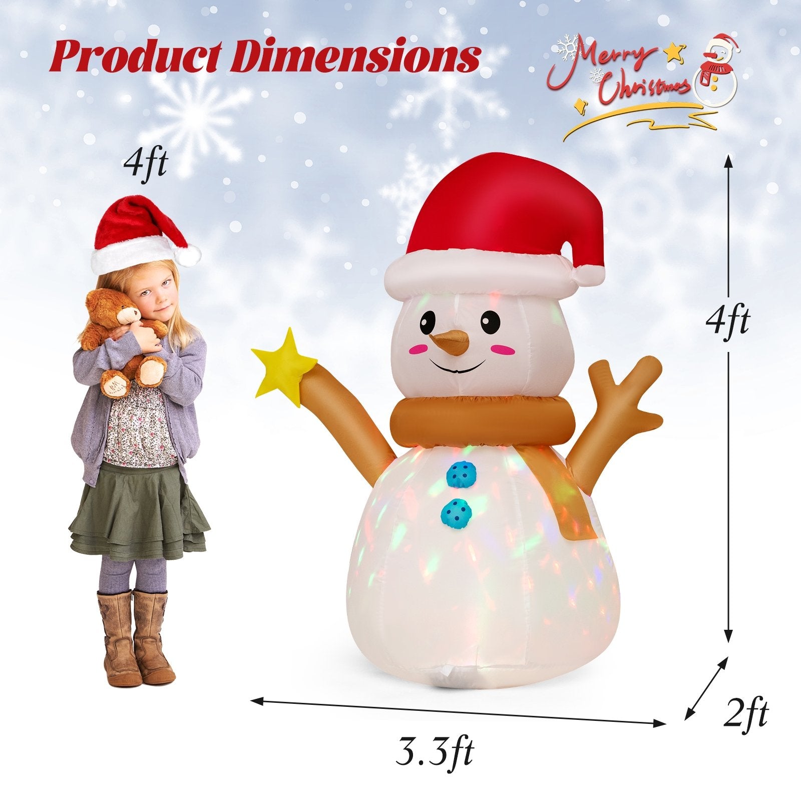 4 Feet Inflatable Christmas Snowman with 360° Rotating Colorful LED Light, Multicolor Christmas Inflatables   at Gallery Canada