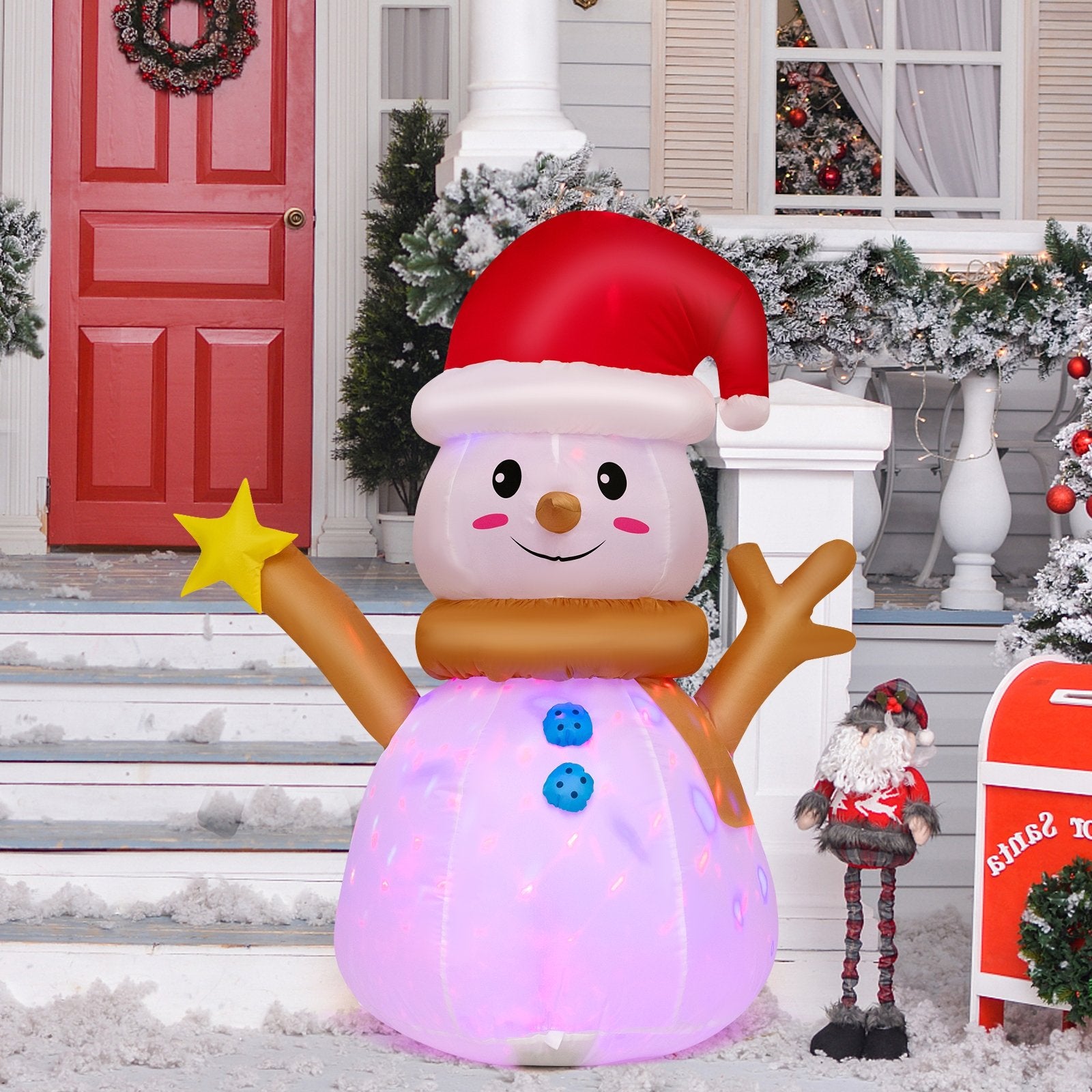 4 Feet Inflatable Christmas Snowman with 360° Rotating Colorful LED Light, Multicolor Christmas Inflatables   at Gallery Canada