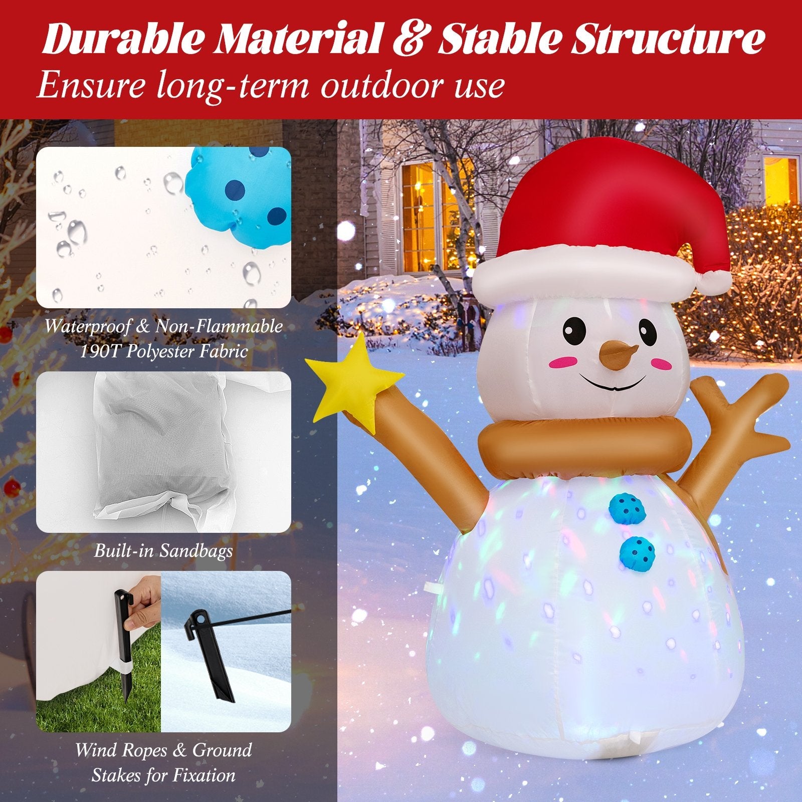 4 Feet Inflatable Christmas Snowman with 360° Rotating Colorful LED Light, Multicolor Christmas Inflatables   at Gallery Canada