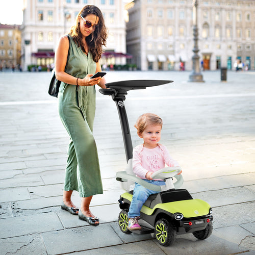 3-in-1 Licensed Volkswagen Ride on Push Car with 3-Position Adjustable Push Handle, Green