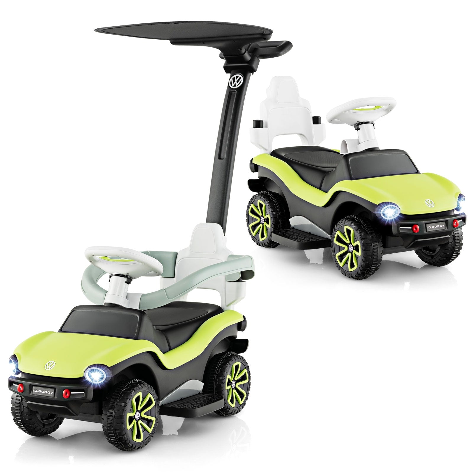 3-in-1 Licensed Volkswagen Ride on Push Car with 3-Position Adjustable Push Handle, Green Push & Pedal Ride On Toys at Gallery Canada