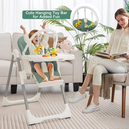 4-in-1 Foldable Baby High Chair with 7 Adjustable Heights and Free Toys Bar, Green - Gallery Canada