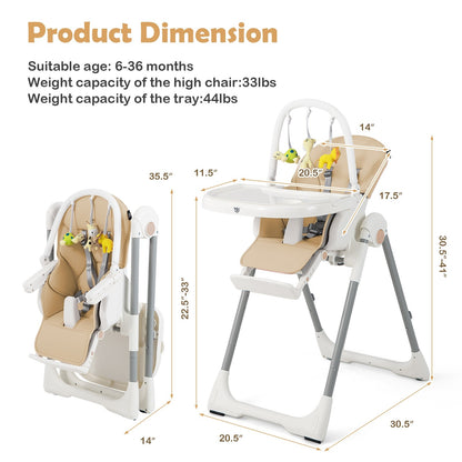 4-in-1 Foldable Baby High Chair with 7 Adjustable Heights and Free Toys Bar, Yellow High Chairs   at Gallery Canada