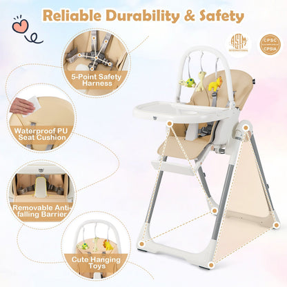 4-in-1 Foldable Baby High Chair with 7 Adjustable Heights and Free Toys Bar, Yellow High Chairs   at Gallery Canada