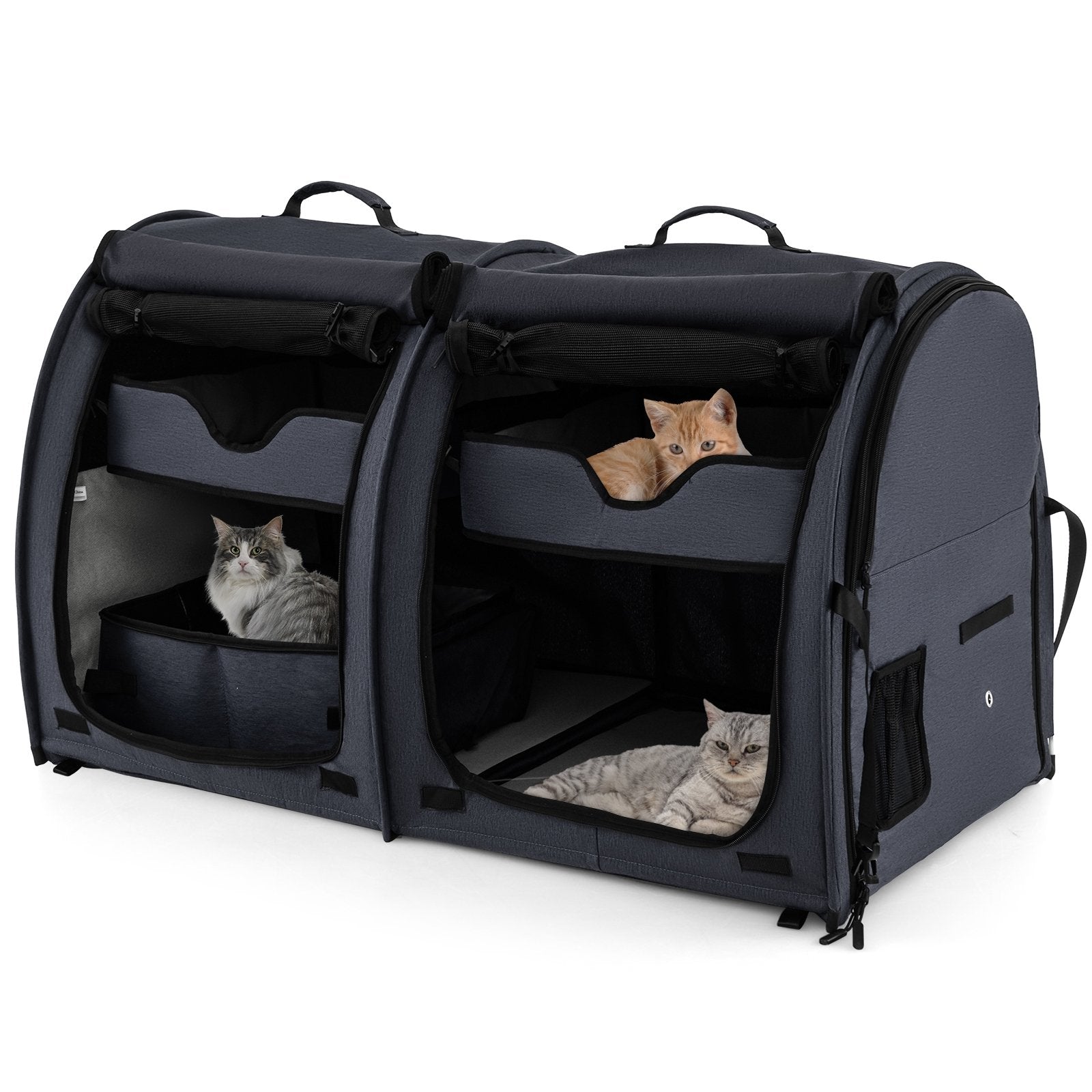 Double Compartment Pet Carrier with 2 Removable Hammocks, Black Cat Supplies   at Gallery Canada