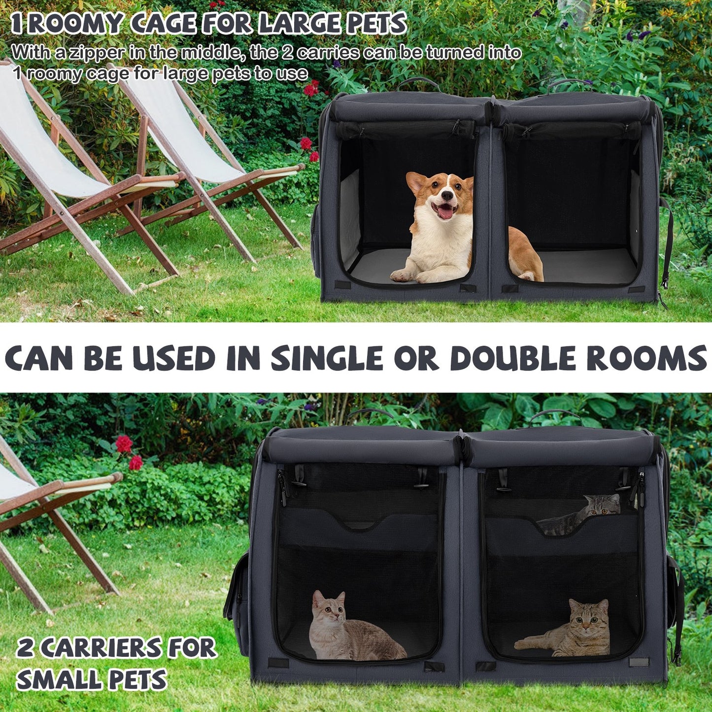 Double Compartment Pet Carrier with 2 Removable Hammocks, Black Cat Supplies   at Gallery Canada