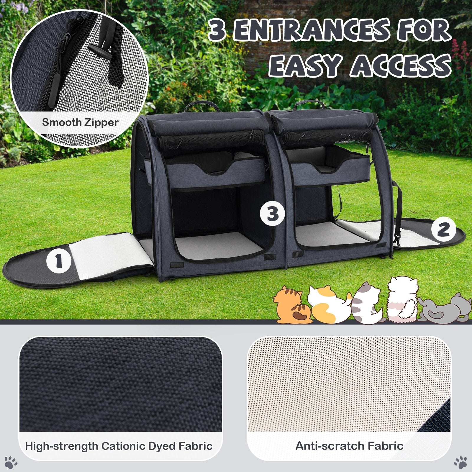 Double Compartment Pet Carrier with 2 Removable Hammocks, Black Cat Supplies   at Gallery Canada