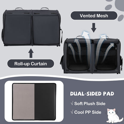 Double Compartment Pet Carrier with 2 Removable Hammocks, Black Cat Supplies   at Gallery Canada