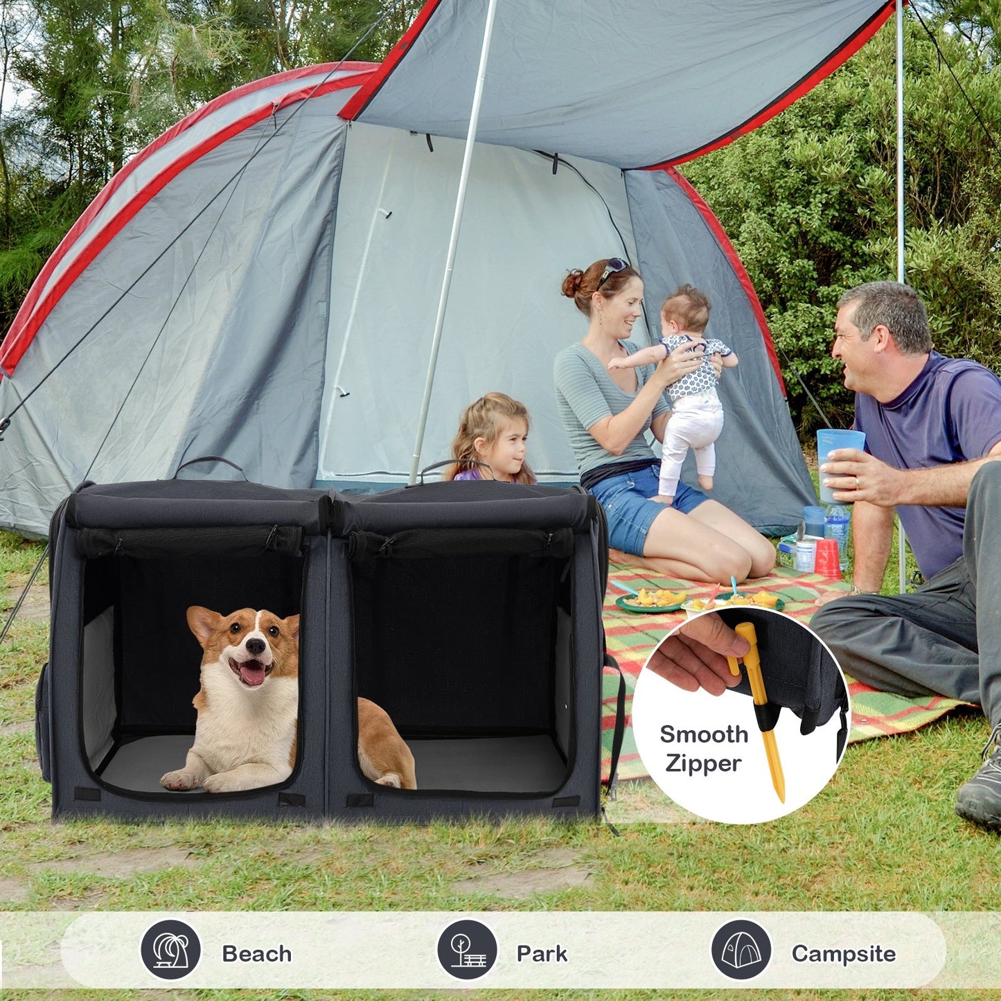 Double Compartment Pet Carrier with 2 Removable Hammocks, Black Cat Supplies   at Gallery Canada