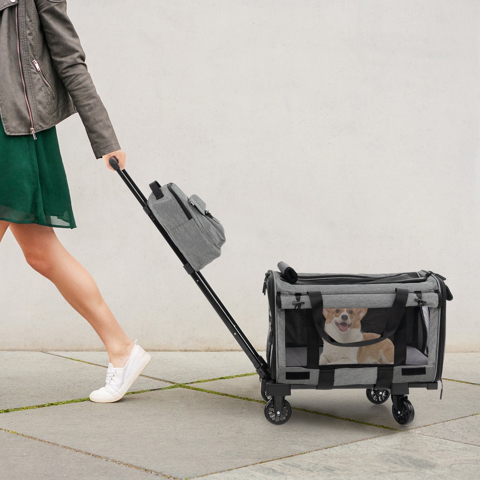 Rolling Cat Carrier with Dual-use Pads and Litter Bag, Gray Cat Supplies   at Gallery Canada