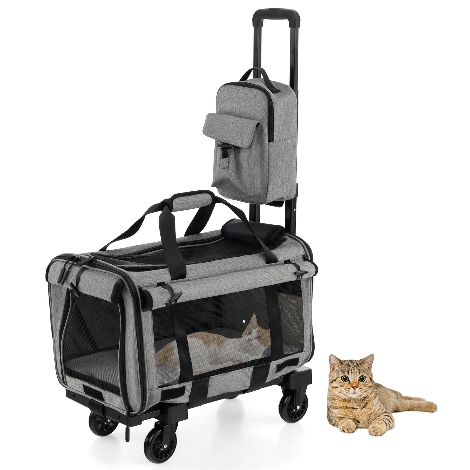 Rolling Cat Carrier with Dual-use Pads and Litter Bag, Gray Cat Supplies   at Gallery Canada