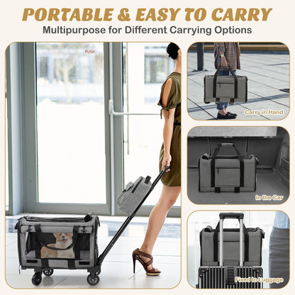 Rolling Cat Carrier with Dual-use Pads and Litter Bag, Gray Cat Supplies   at Gallery Canada