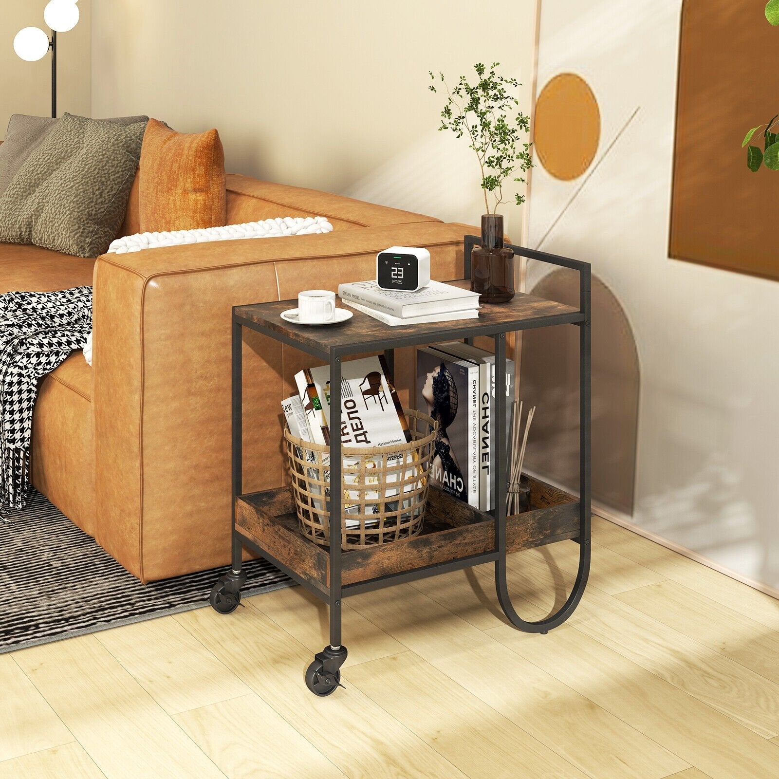 Rolling Buffet Serving Cart with Removable Metal Wire Wine Rack, Brown Kitchen Islands & Carts   at Gallery Canada