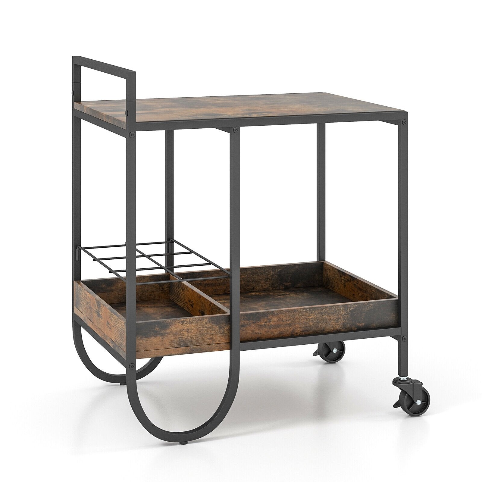 Rolling Buffet Serving Cart with Removable Metal Wire Wine Rack, Brown Kitchen Islands & Carts   at Gallery Canada