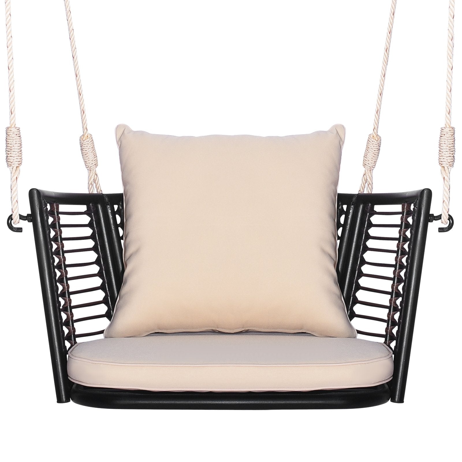 Single Person Hanging Seat with Woven Rattan Backrest for Backyard, Beige Patio Rocking Chairs & Gliders   at Gallery Canada