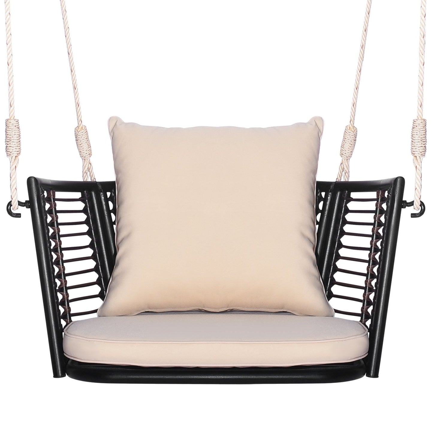 Single Person Hanging Seat with Woven Rattan Backrest for Backyard, Beige Patio Rocking Chairs & Gliders   at Gallery Canada