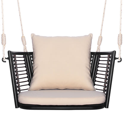 Single Person Hanging Seat with Woven Rattan Backrest for Backyard, Beige Patio Rocking Chairs & Gliders   at Gallery Canada