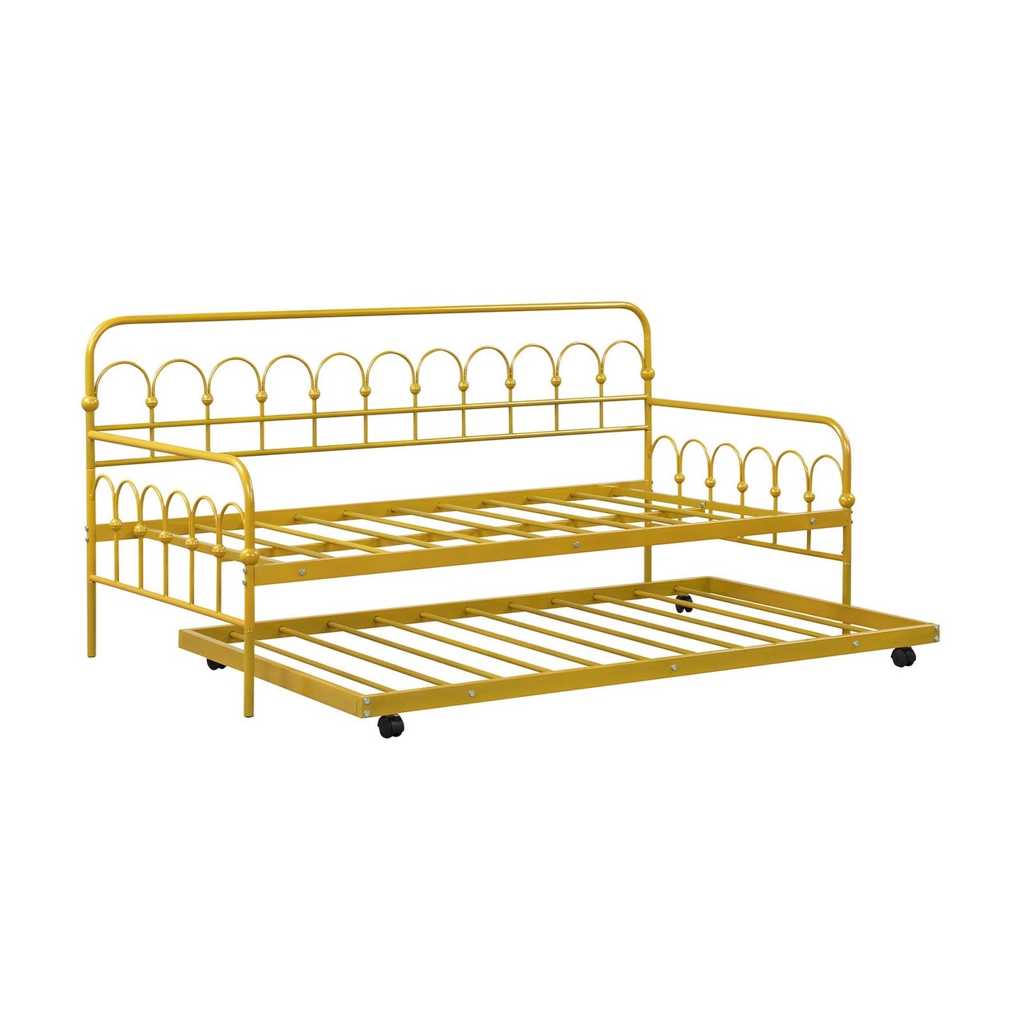 Twin Size Golden Metal Daybed with Trundle and Lockable Wheels-Twin Size, Golden Trundle Bed Frame   at Gallery Canada