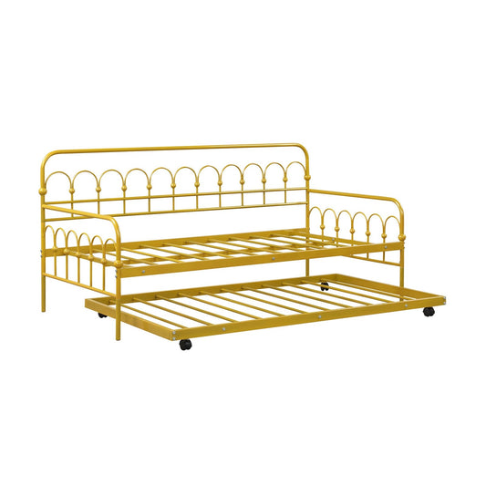 Twin Size Golden Metal Daybed with Trundle and Lockable Wheels-Twin Size, Golden Trundle Bed Frame   at Gallery Canada