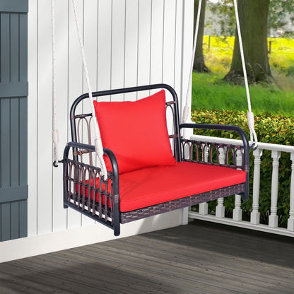 Patio Rattan Porch Swing Hammock Chair with Seat Cushion, Red Porch Swings   at Gallery Canada