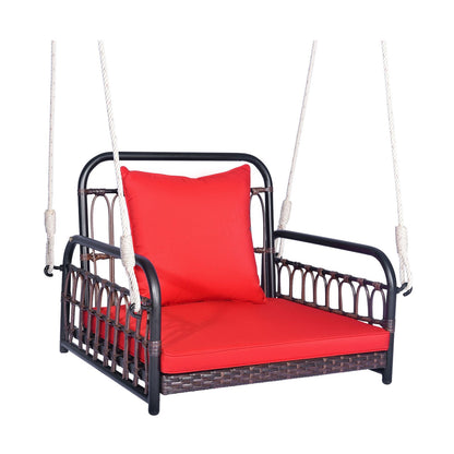 Patio Rattan Porch Swing Hammock Chair with Seat Cushion, Red Porch Swings   at Gallery Canada