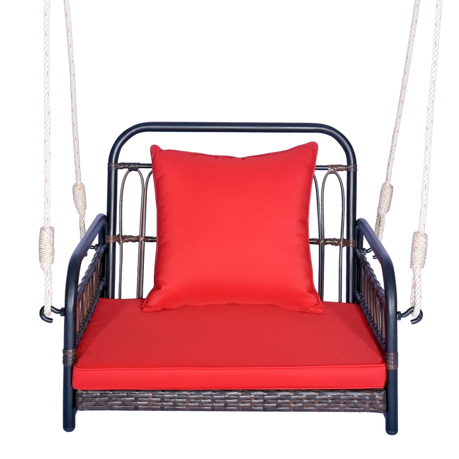 Patio Rattan Porch Swing Hammock Chair with Seat Cushion, Red Porch Swings   at Gallery Canada