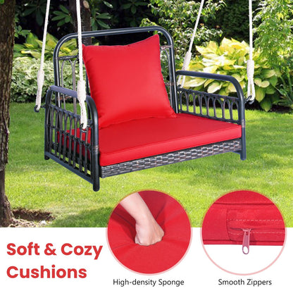 Patio Rattan Porch Swing Hammock Chair with Seat Cushion, Red Porch Swings   at Gallery Canada