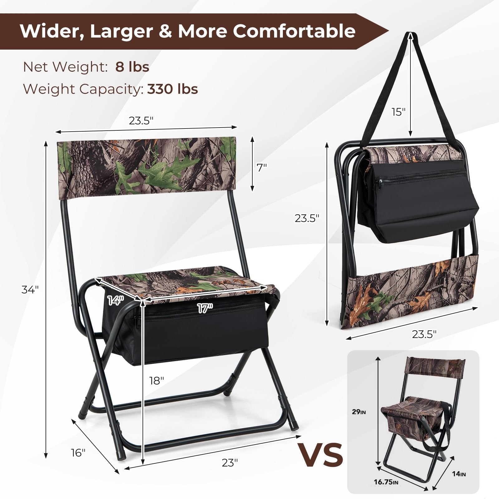 Foldable Patio Chair with Storage Pocket Backrest for Camping Hiking, Camouflage Camping Furniture   at Gallery Canada