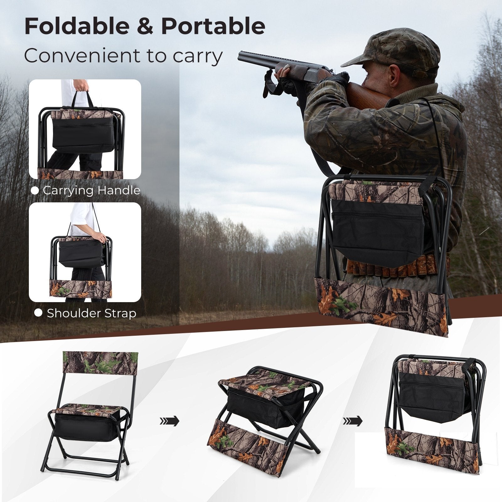 Foldable Patio Chair with Storage Pocket Backrest for Camping Hiking, Camouflage Camping Furniture   at Gallery Canada