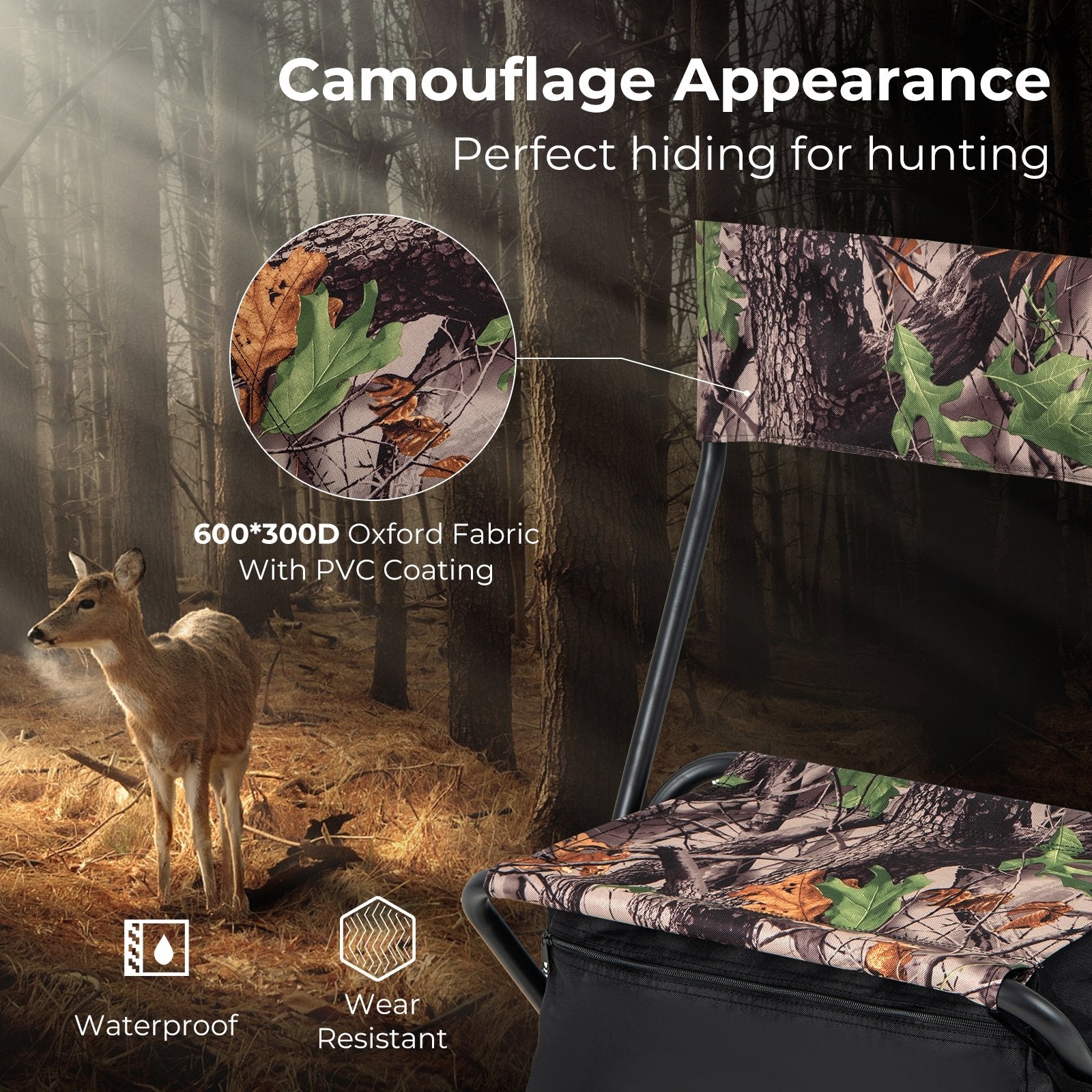 Foldable Patio Chair with Storage Pocket Backrest for Camping Hiking, Camouflage Camping Furniture   at Gallery Canada