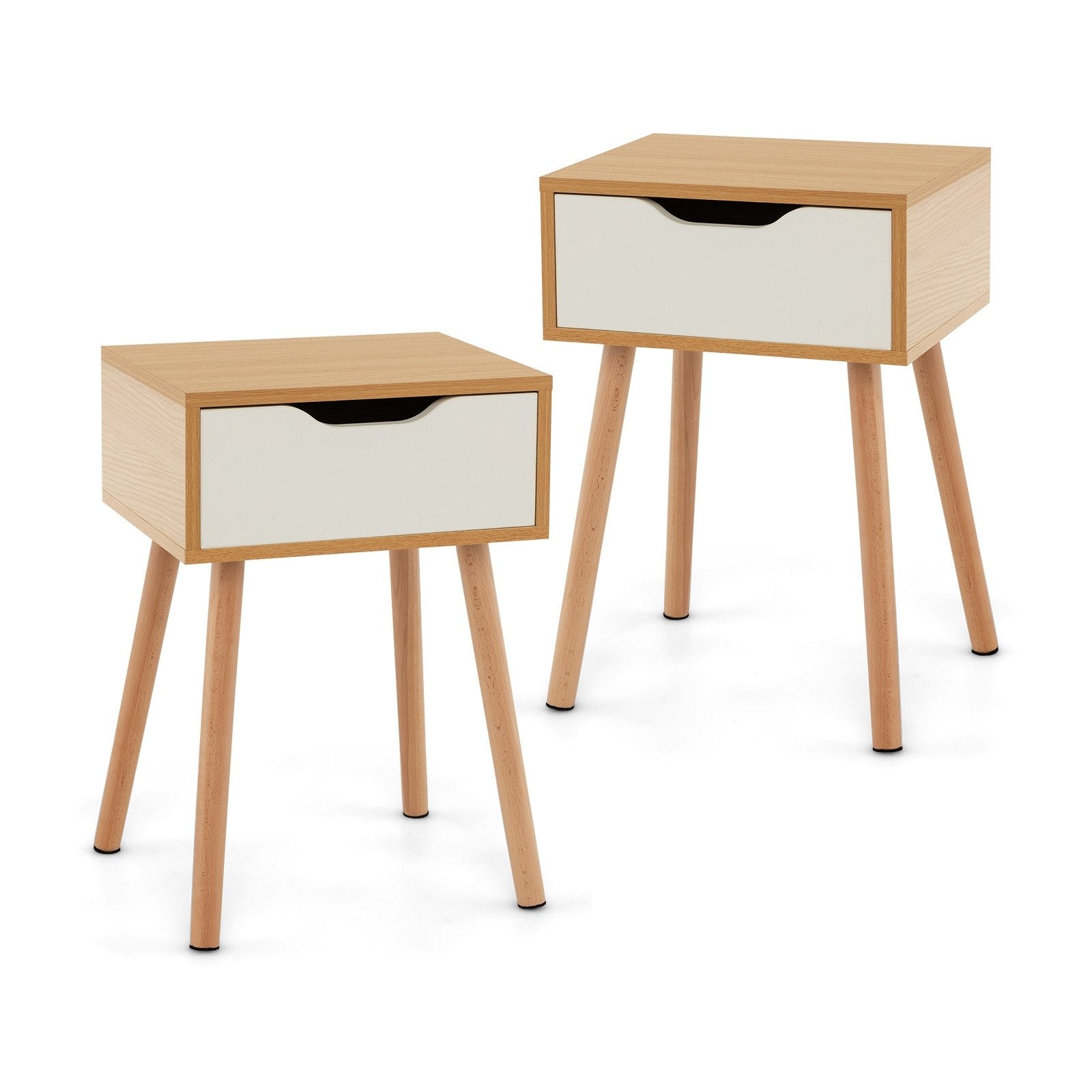 Set of 1/2 Modern Nightstand with Storage Drawer for Bedroom Living Room-2 Pieces, Natural Nightstands   at Gallery Canada