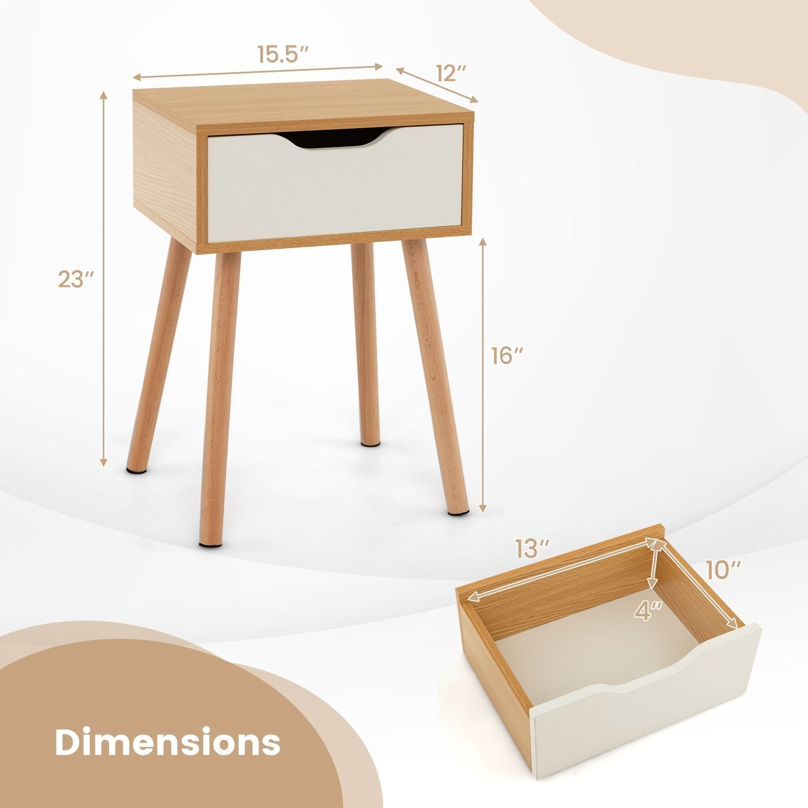 Set of 1/2 Modern Nightstand with Storage Drawer for Bedroom Living Room-2 Pieces, Natural Nightstands   at Gallery Canada