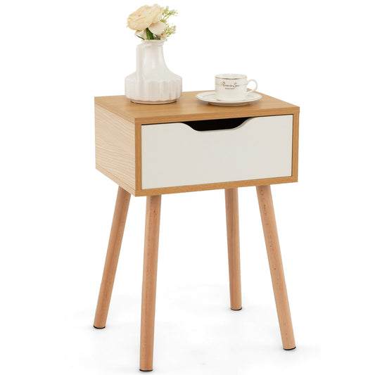 Set of 1/2 Modern Nightstand with Storage Drawer for Bedroom Living Room-1 Piece, Natural Nightstands   at Gallery Canada