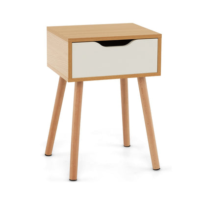 Set of 1/2 Modern Nightstand with Storage Drawer for Bedroom Living Room-1 Piece, Natural Nightstands   at Gallery Canada