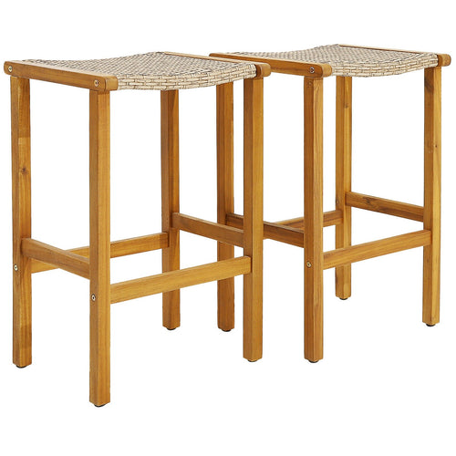 Patio Wood Bar Stools Set of 2/4-2Pieces, Natural