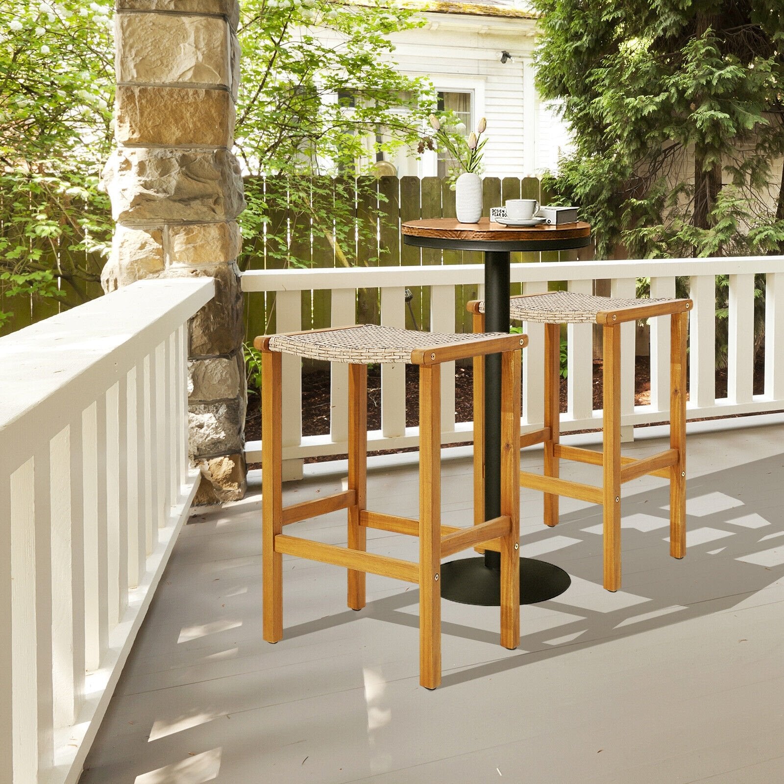 Patio Wood Bar Stools Set of 2/4-2Pieces, Natural Patio Bar Furniture   at Gallery Canada