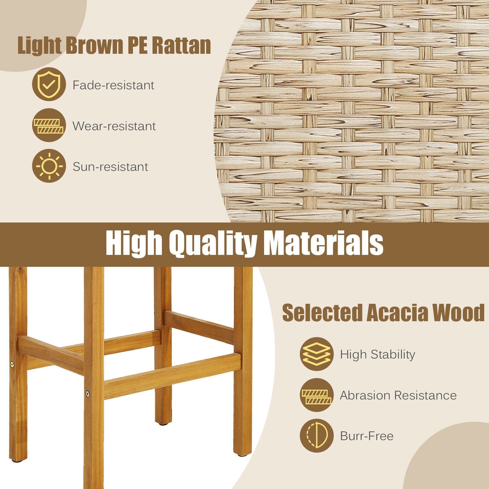 Patio Wood Bar Stools Set of 2/4-2Pieces, Natural Patio Bar Furniture   at Gallery Canada