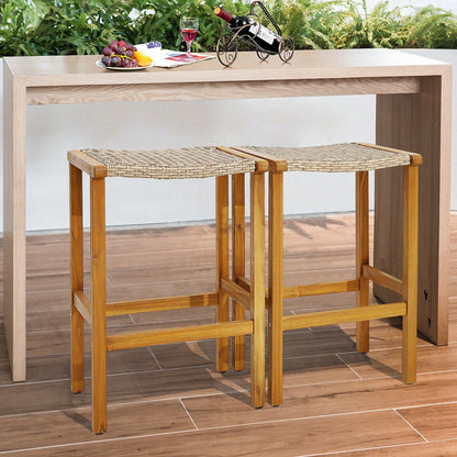 Patio Wood Bar Stools Set of 2/4-2Pieces, Natural Patio Bar Furniture   at Gallery Canada