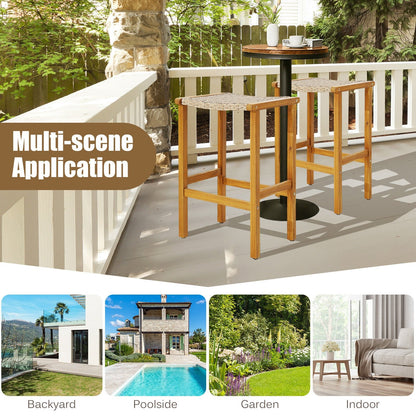 Patio Wood Bar Stools Set of 2/4-2Pieces, Natural Patio Bar Furniture   at Gallery Canada