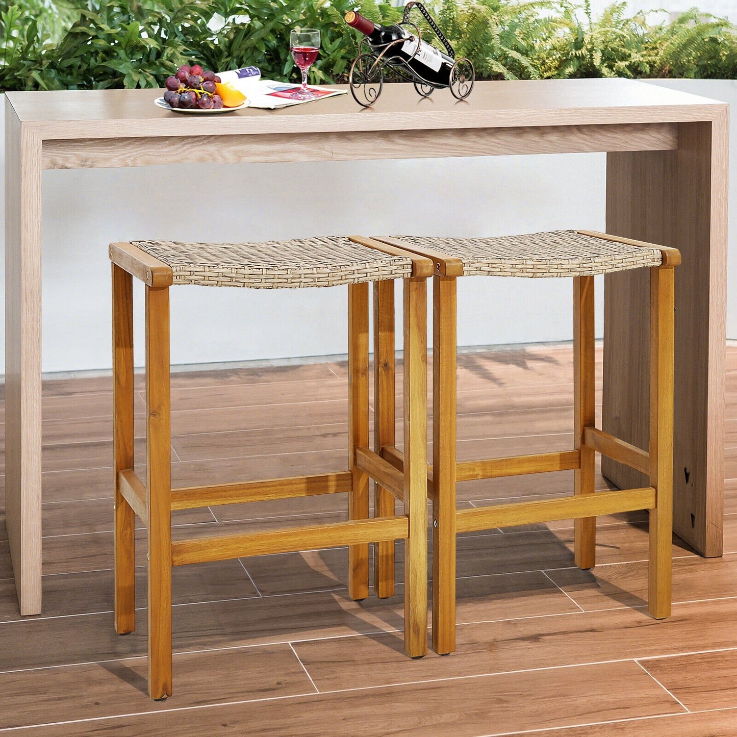 Patio Wood Bar Stools Set of 2/4-4 Pieces, Natural Patio Bar Furniture   at Gallery Canada