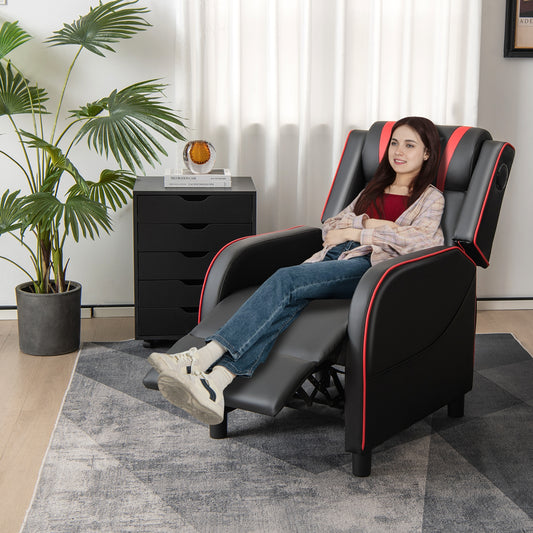 PU Leather Massage Gaming Recliner Chair with Side Pockets, Red Gaming Chairs at Gallery Canada