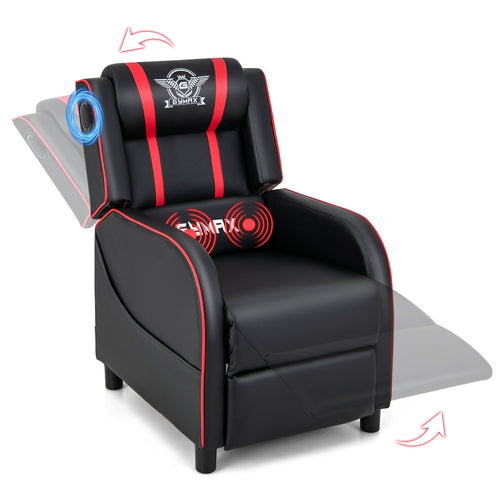 PU Leather Massage Gaming Recliner Chair with Side Pockets, Red