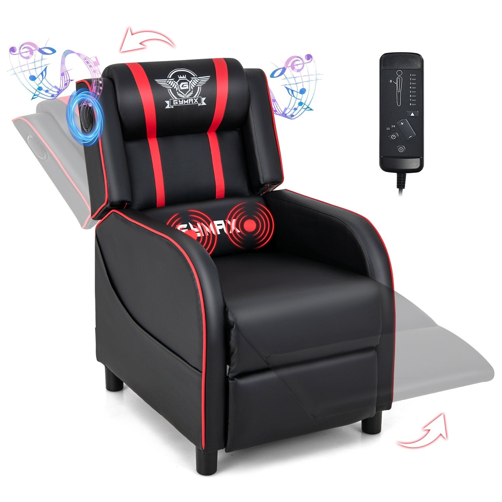 PU Leather Massage Gaming Recliner Chair with Side Pockets, Red Gaming Chairs   at Gallery Canada