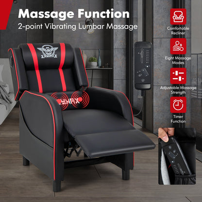 PU Leather Massage Gaming Recliner Chair with Side Pockets, Red Gaming Chairs   at Gallery Canada