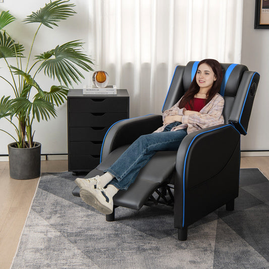 PU Leather Massage Gaming Recliner Chair with Side Pockets, Blue Gaming Chairs at Gallery Canada