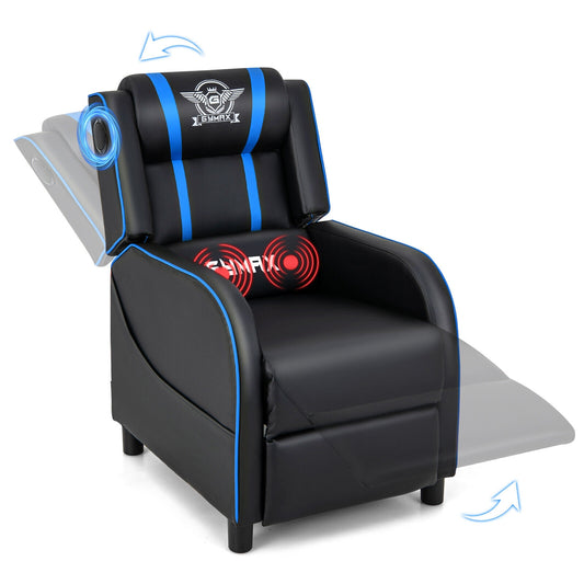 PU Leather Massage Gaming Recliner Chair with Side Pockets, Blue Gaming Chairs at Gallery Canada