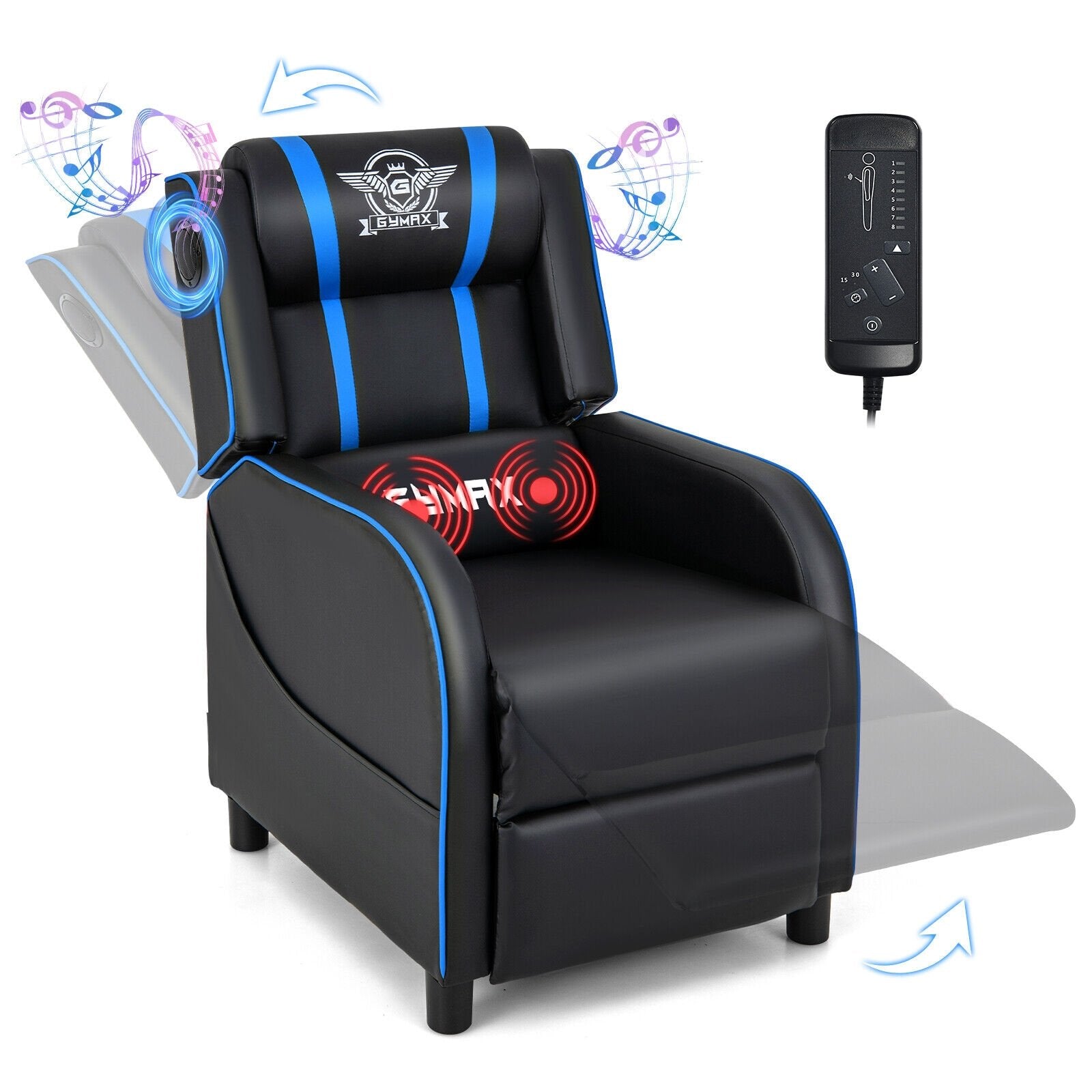 PU Leather Massage Gaming Recliner Chair with Side Pockets, Blue Gaming Chairs   at Gallery Canada