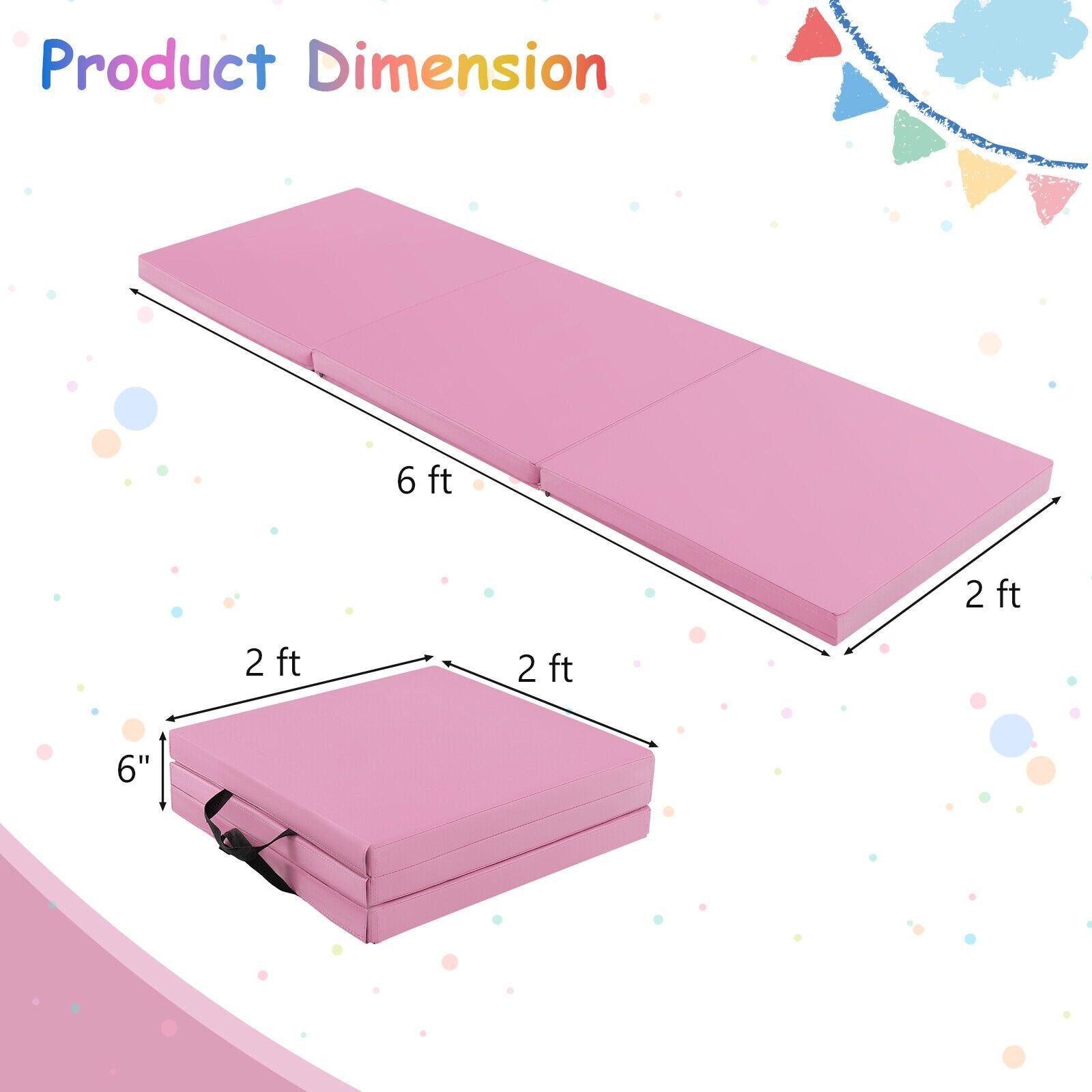 6 x 2 FT Tri-Fold Gym Mat with Handles and Removable Zippered Cover, Pink Yoga & Gym Mats   at Gallery Canada