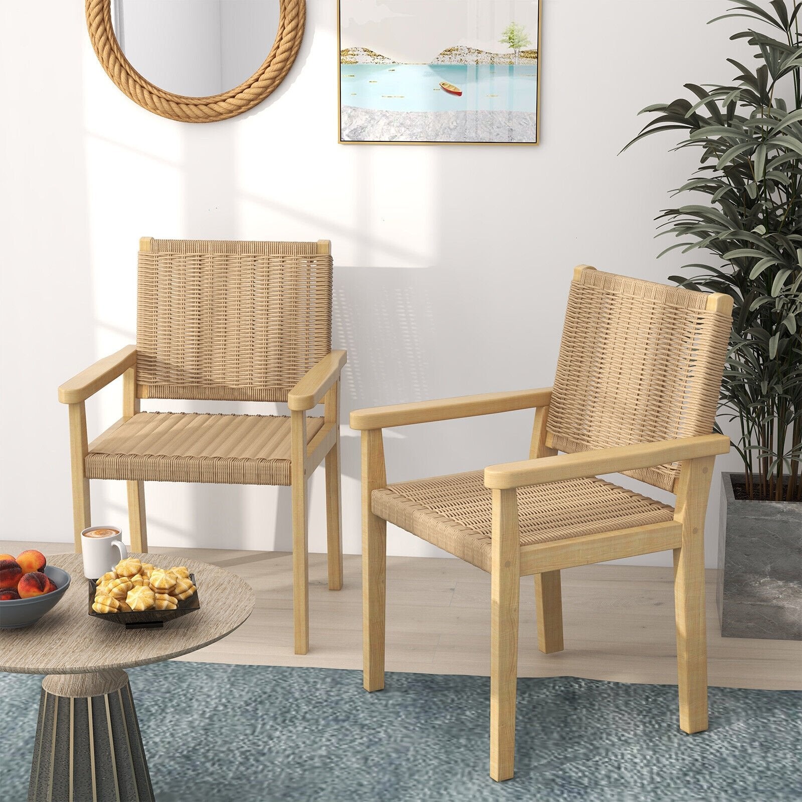 Indoor Outdoor Wood Chair Set of 2, Natural Patio Dining Chairs   at Gallery Canada