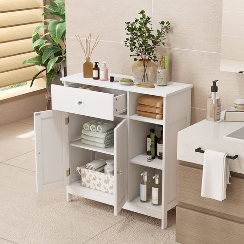 Freestanding Kitchen Cupboard Storage Organizer with 1 Large Drawer, White